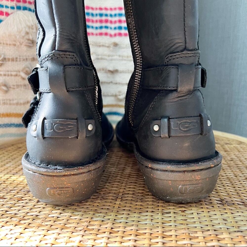 UGG Rosen Black Shearling Lined Tall Leather Winter Boots Women’s 6 - Picture 9 of 11